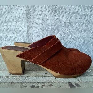 Basabo Rust Suede Wooden Clog Mules Size 40